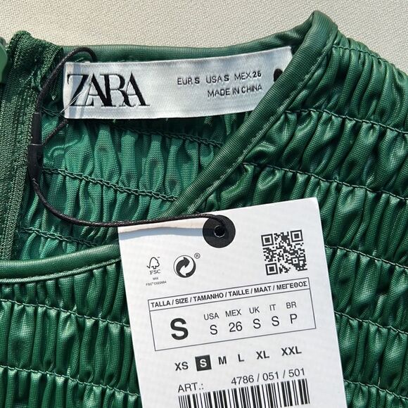 Zara Ruched Faux Leather Holiday Top in Green - Picture 11 of 16